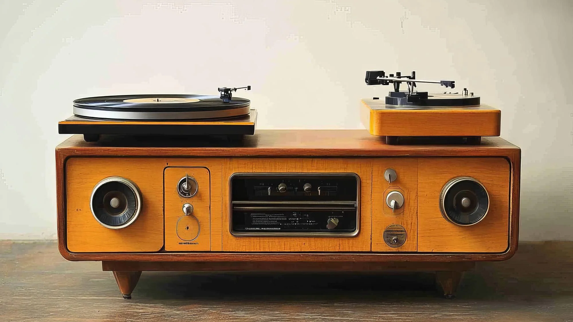 Stereoanläggning med skivspelare och receiver som illustrerar phono- och RIAA-kedjan